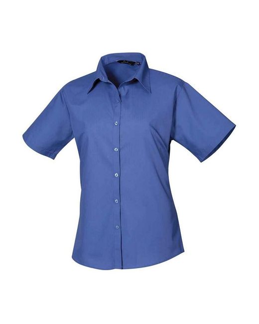 PREMIER Blue Ladies Poplin Short-Sleeved Blouse (Royal)
