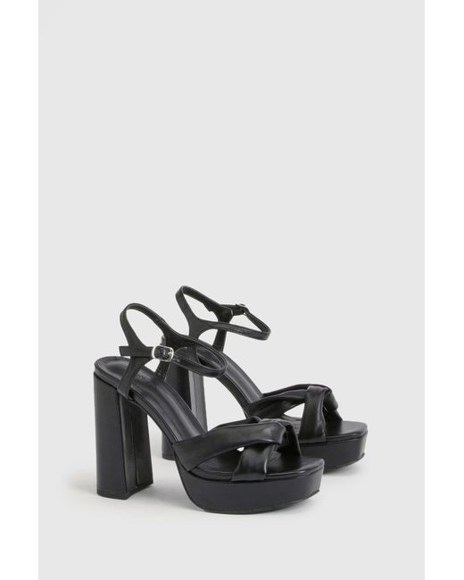 Boohoo Black Platform Cross Front Block 2 Part Heels
