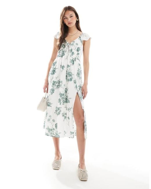 Hollister White Short Sleeve Milkmaid Midi Slit Dress