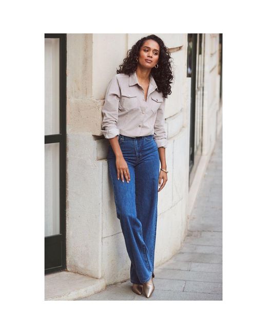 Sosandar White Taupe Corduroy Relaxed Fit Longline Shirt
