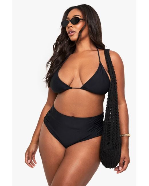 Boohoo Black Plus Tummy Control Bikini Bottoms