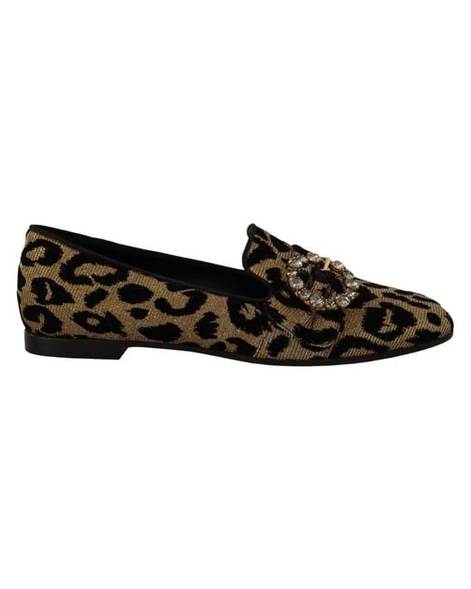 Dolce & Gabbana Black Leopard Print Crystals Loafers Shoes