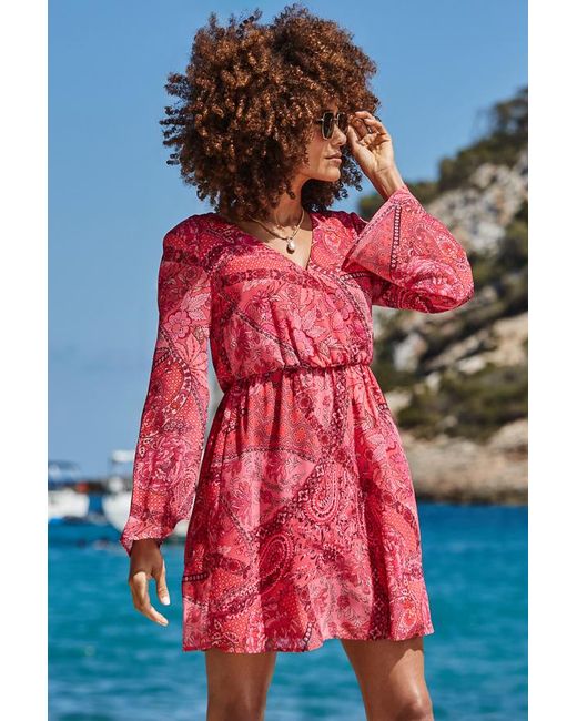 Sosandar Red Paisley Print Wrap Front Dress