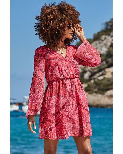 Sosandar Red Paisley Print Wrap Front Dress