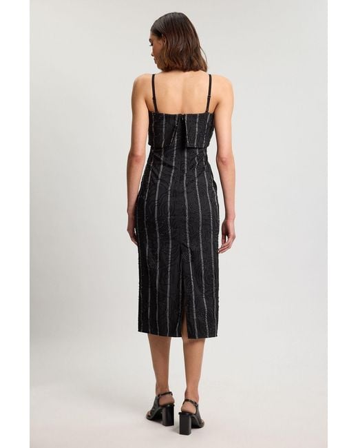 Karen Millen Blue Textured Pinstripe Bandeau Tailored Midi Dress