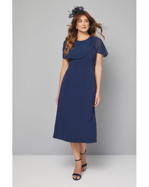 Wallis Blue Chiffon Cape Detail Pencil Dress