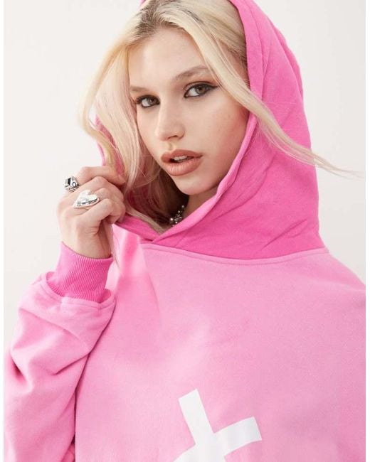 Collusion Pink Acid Wash Faded Hoodie