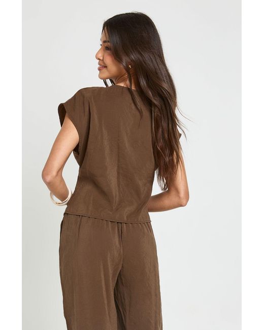 Boohoo Brown Trim Detail Cap Sleeve Top