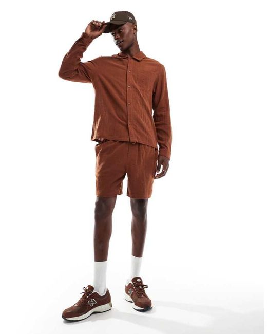 Another Influence Brown Gauze Relaxed Fit Short Co-Ord for men