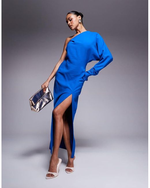 ASOS Blue One Shoulder Drape Midaxi Dress