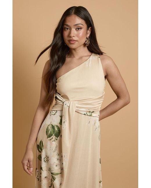 Oasis Natural Petite Trailing Camelia Jersey Bandeau Maxi Dress