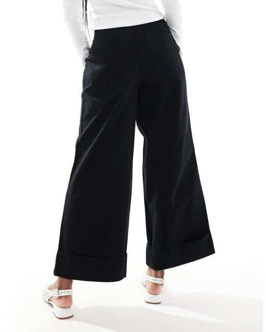 ASOS Blue Brushed Wide Leg Turn Up Ankle Grazer