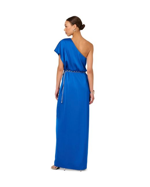 Adrianna Papell Blue Stretch Satin Long Dress
