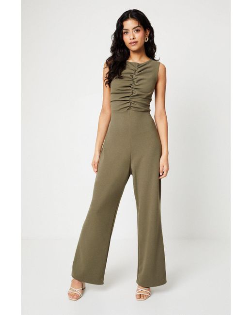 Oasis Natural Petite Scuba Crepe Ruched Front Wide Leg Jumpsuit