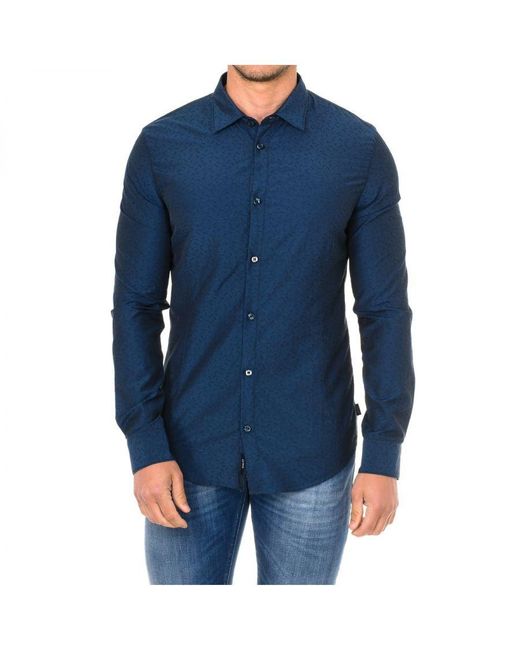 Armani Jeans Blue Long-sleeved Shirt With Lapel Collar 3y6c54-6n2wz Cotton for men