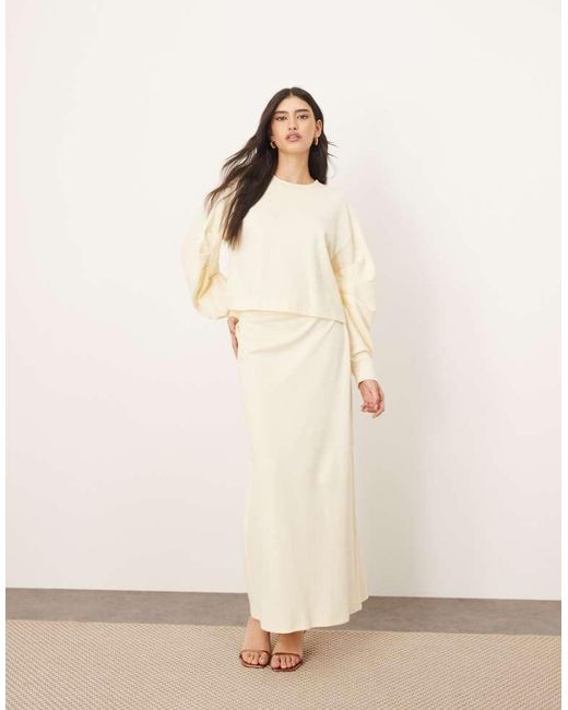 ARRANGE Natural Premium Heavy Weight Textured Jersey Column Maxi Skirt Co-Ord