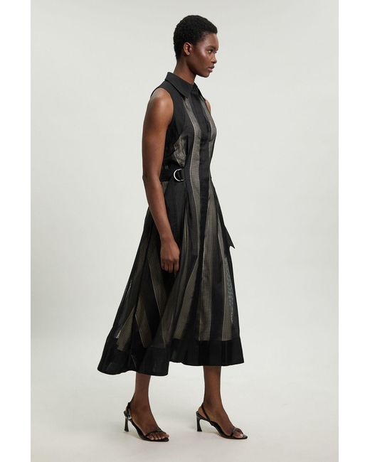 Karen Millen Black Textured Organza Mix Sleeveless Shirt Dress