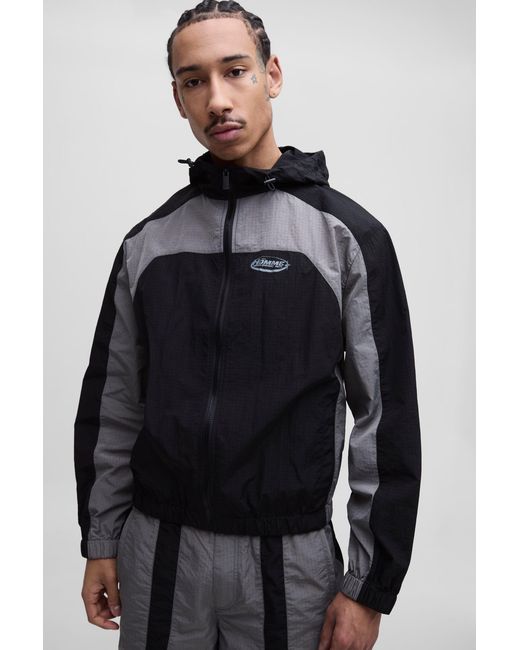 BoohooMAN Blue Regular Ripstop Colour Block Hoodie Jacket for men