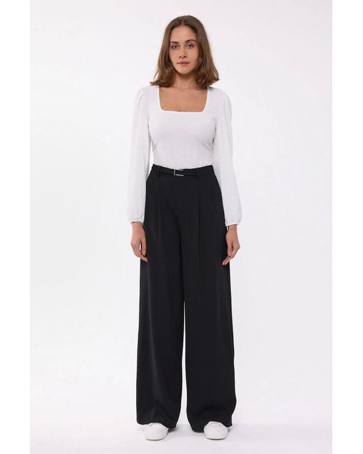 Hiccup White Square-Neck Woven Long Sleeve Top