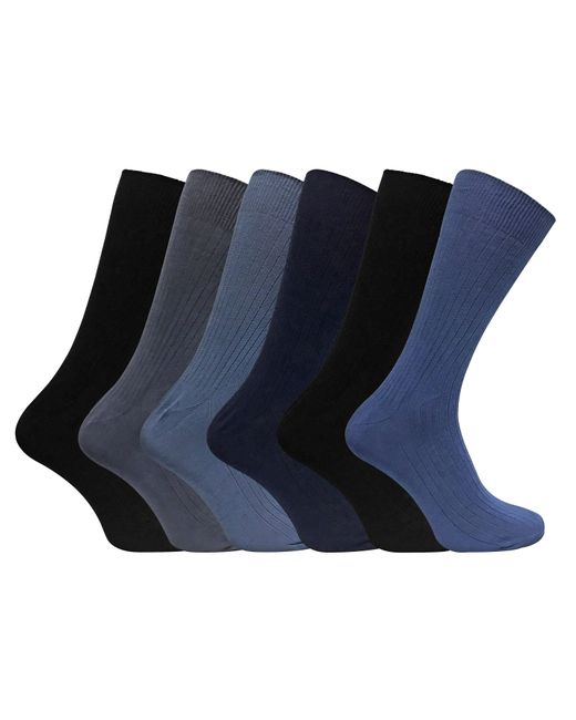 Sock Snob Blue 6 Pack Soft 100% Cotton Breathable Coloured Ribbed Dress Socks for men