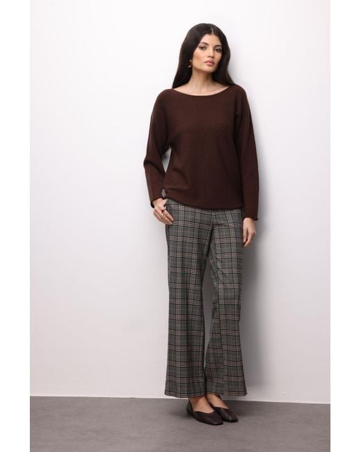MixRay Brown Bootsausschnitt Ribstrickpullover