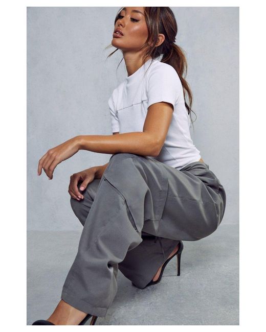 MissPap Gray Low Rise Cargo Trousers