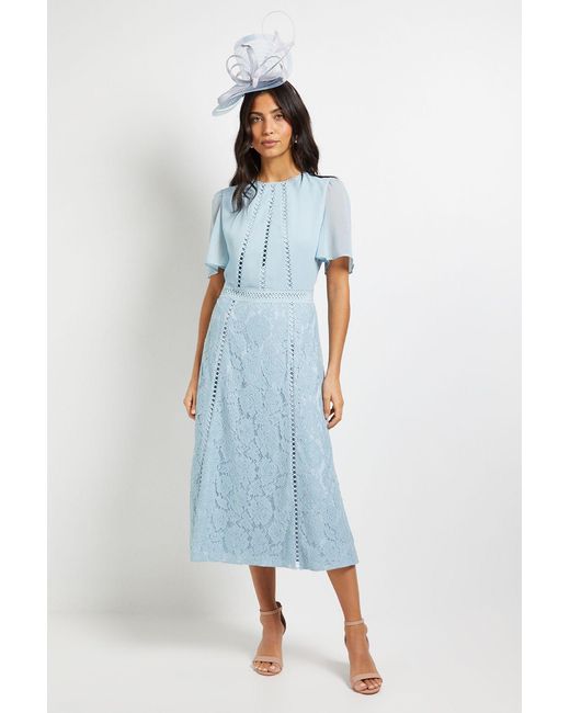 Wallis Blue Chiffon Lace Insert Midi Dress