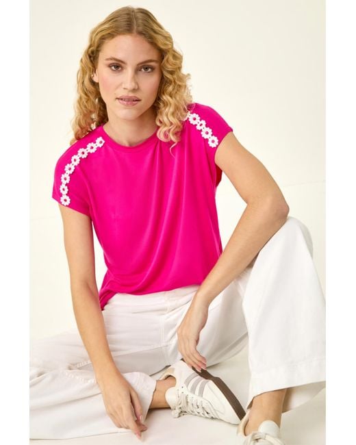 Roman Pink Daisy Shoulder Trim Top