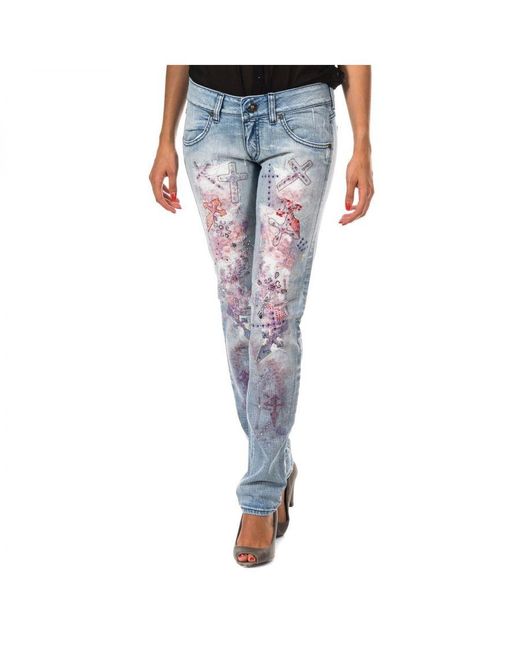 Met Blue Long Ripped Effect Denim Pants With Skinny Hems F054176 Woman Cotton