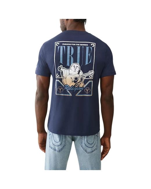 True Religion Blue 700655 T Shirts Crew Neck Short Sleeve Summer Soft Cotton Tee for men