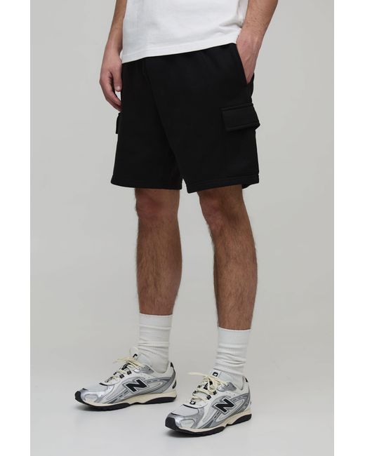 BoohooMAN Black Basic Relaxed Fit Cargo Jersey Short for men