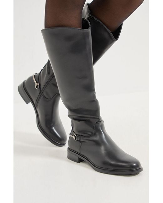 Wallis Black Emma Faux Leather Stirrup Detail Knee High Riding Boots