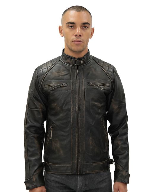 Infinity Leather Black Vintage Quilted Biker Jacket-Monaco for men