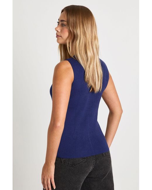 Boohoo Blue Crew Neck Knitted Concealed Panel Waistcoat