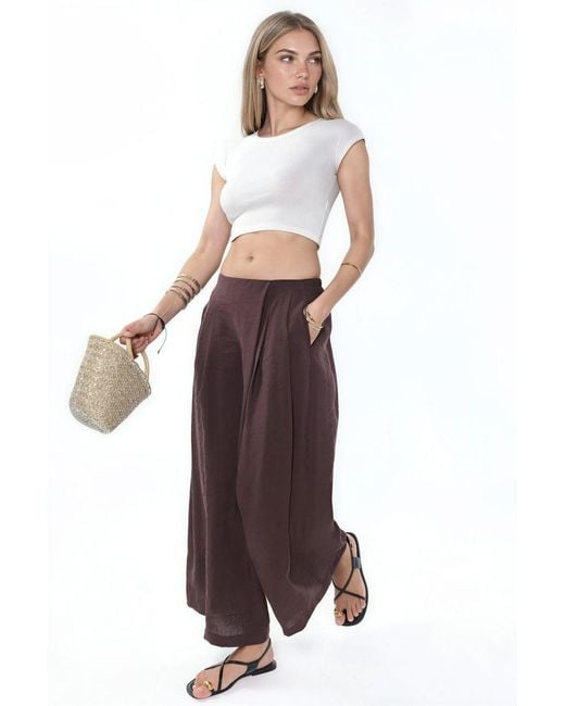 Hiccup Brown Wide Leg Palazzo Modal Pants