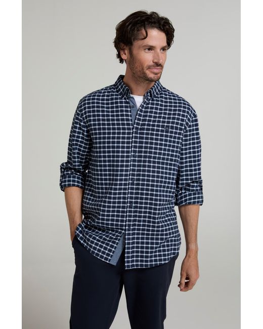 Mountain Warehouse Blue 'Driftwood' Check Print Shirt Cotton Long Sleeved Everyday Top for men
