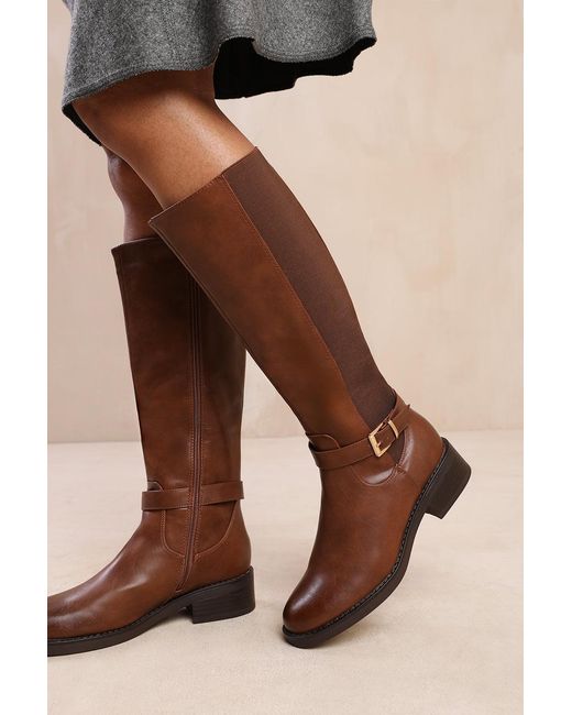 Where's That From Brown Wheres 'Bode' Knee High Boots With Buckle Detail