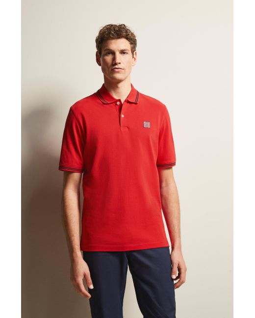 Bugatti Herren Poloshirt Met Contrasterende Strepen in het Red voor heren