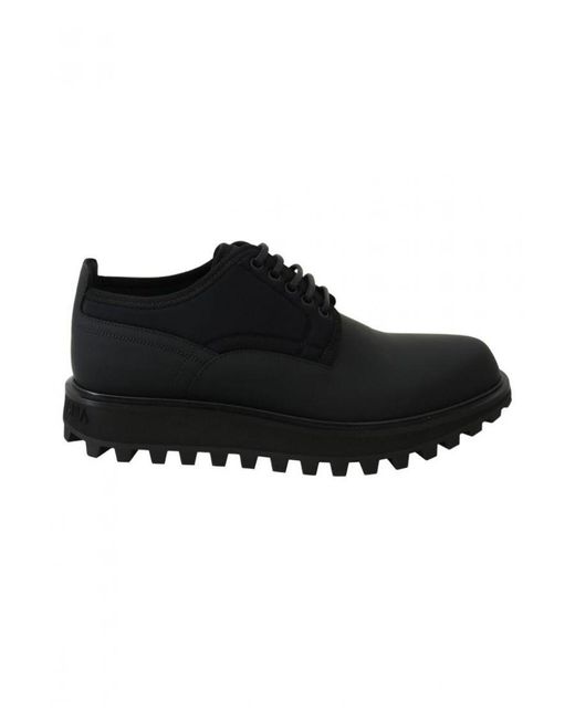 Dolce & Gabbana Black Rubberized Calfskin Chunky Derby Vulcano Shoes Leather for men