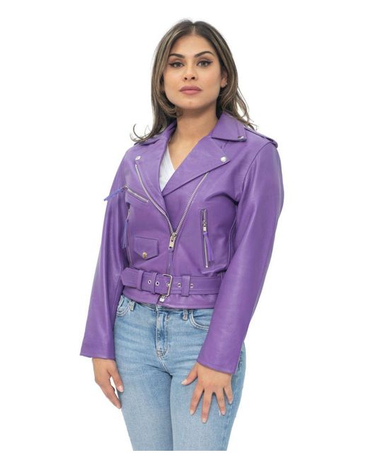Infinity Leather Purple Cowhide Brando Biker Jacket-Murcia