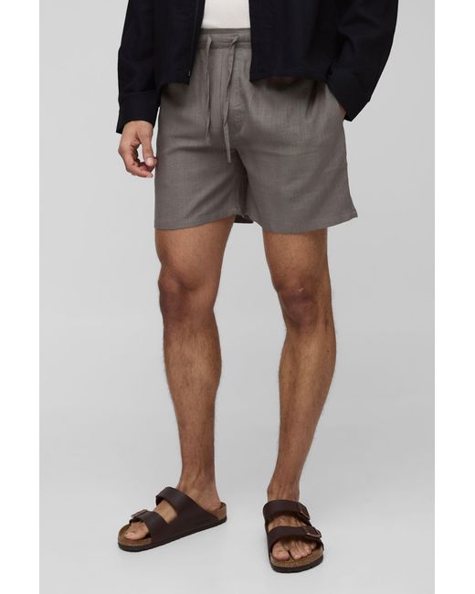 BoohooMAN Black Half & Half Waistband Relaxed Fit Linen Blend Shorts for men