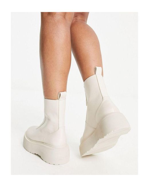 ASOS White Wide Fit Amsterdam Chunky Zip Front Ankle Boots