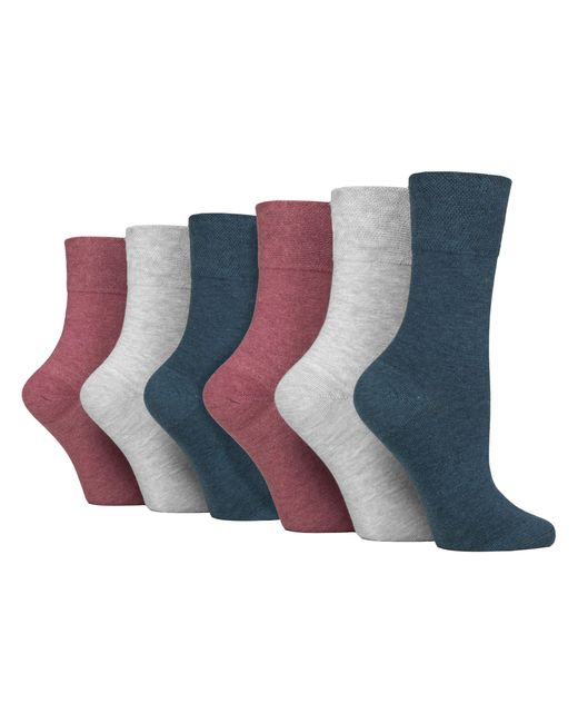 IOMI Blue 6 Pack Ladies Non Elastic Cotton Diabetic Socks With Seamless Toe