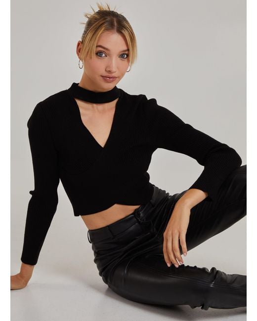 Pink Vanilla Black Choker Twist Front Knit Top