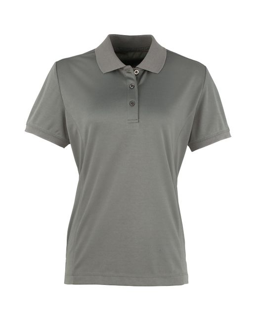 PREMIER Gray Ladies Coolchecker Short Sleeve Pique Polo T-Shirt (Dark)