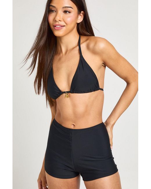 Boohoo Blue Trim Centre Triangle Bikini Top & Swim Shorts