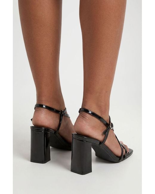 Boohoo Black Patent Block Heel Strappy Heels