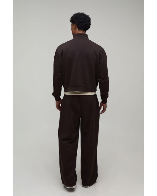 BoohooMAN Black Oversized Boxy Zip Through Funnel Neck And Wide Leg Jogger for men