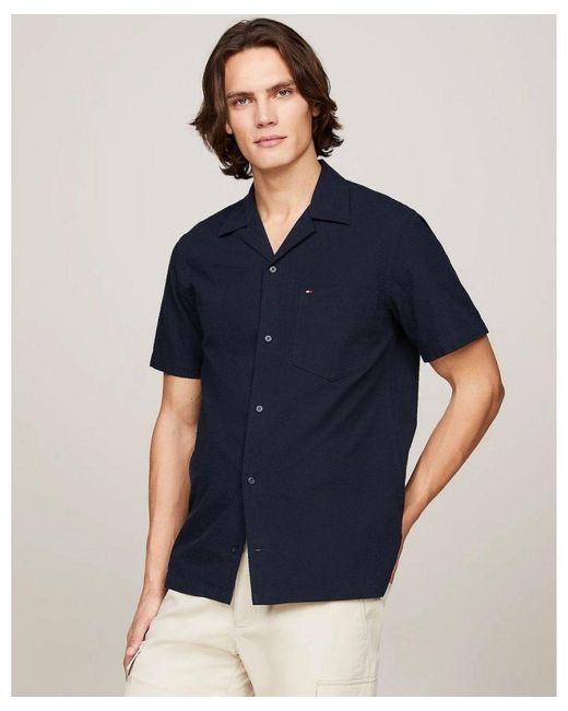 Tommy Hilfiger Blue Seersucker Solid Shirt for men