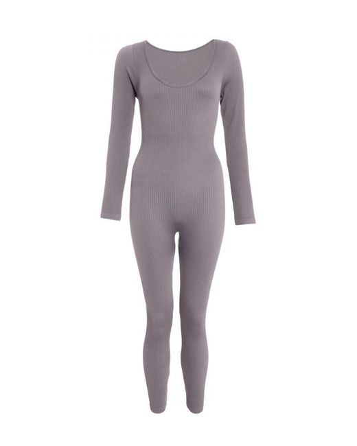 Quiz Gray Ribbed Long Sleeve Jumpsuit